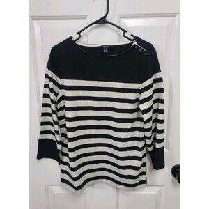 Women’s NAUTICA White And Black Striped Long Sleeve Top - Size Large